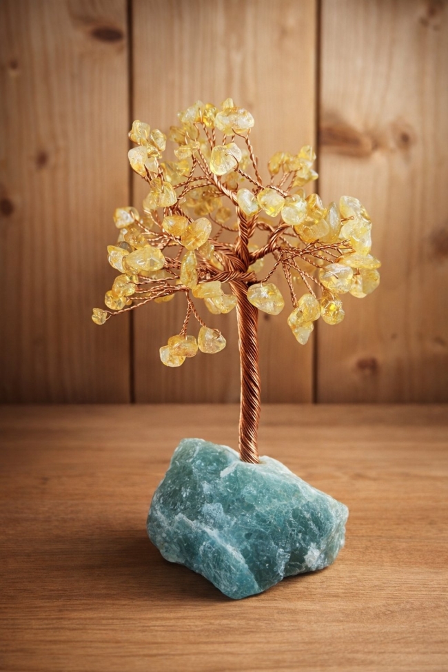 Arbre du bonheur citrine base fluorite 14cm